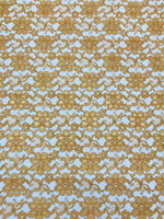 Load image into Gallery viewer, Gold rachelle lace flower mesh sheer polyester by the yard
