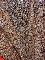 Load image into Gallery viewer, Camel Sequin on Stretch Velvet 4-Way stretch fabric by the yard 60" Wide
