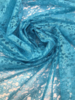 Load image into Gallery viewer, Aqua rachelle lace flower mesh sheer polyester by the yard
