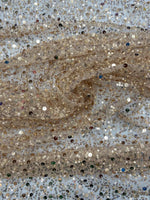 Load image into Gallery viewer, Rosegold Beads, Pearls and Sequin All Over Mesh Lace by the yard 54” wide
