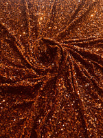 Load image into Gallery viewer, Copper Sequin on Stretch Velvet 4-Way stretch fabric by the yard 60" Wide
