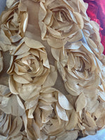 Load image into Gallery viewer, Camel Satin Bridal Petal Rosette on mesh Fabric 52" Wide Sold By The Yard
