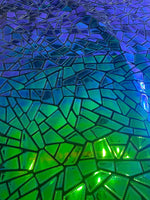Load image into Gallery viewer, Mermaid iridescent Broken Glass Sequin Geometric On Black Stretch Velvet Fabric Sold By The Yard
