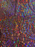 Load image into Gallery viewer, Pink iridescent Broken Glass Sequin Geometric On Black Stretch Velvet Fabric Sold By The Yard
