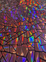 Load image into Gallery viewer, Pink iridescent Broken Glass Sequin Geometric On Black Stretch Velvet Fabric Sold By The Yard
