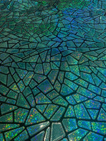 Load image into Gallery viewer, Aqua mystique Broken Glass Sequin Geometric On Black Stretch Velvet Fabric Sold By The Yard
