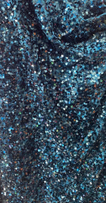 Load image into Gallery viewer, Teal Sequin on Stretch Velvet 4-Way stretch  dance wear home decor fabric by the yard 60" Wide
