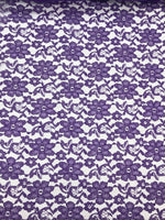 Load image into Gallery viewer, Purple rachelle lace flower mesh sheer polyester by the yard
