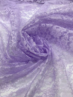 Load image into Gallery viewer, Lavender rachelle lace flower mesh sheer polyester by the yard
