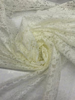 Load image into Gallery viewer, Ivory rachelle lace flower mesh sheer polyester by the yard
