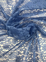 Load image into Gallery viewer, Copen blue rachelle lace flower mesh sheer polyester by the yard
