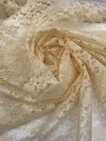 Load image into Gallery viewer, Champagne rachelle lace flower mesh sheer polyester by the yard
