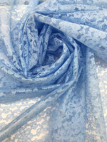 Load image into Gallery viewer, Blue rachelle lace flower mesh sheer polyester by the yard
