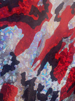 Load image into Gallery viewer, Red camouflage Broken Glass Spandex Metallic foil Fabric by the yard
