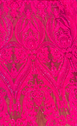 Load image into Gallery viewer, Hot pink Victorian /Tulip, Big Print, Sequin, 4-way Stretch, Fabric 54" Sold By the Yard
