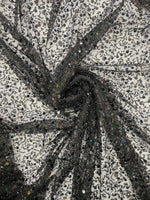 Load image into Gallery viewer, Black Beads, Pearls and Sequin All Over Mesh Lace by the yard 54” wide
