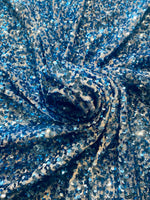 Load image into Gallery viewer, Sky blue Sequin on Stretch Velvet 4-Way stretch fabric by the yard 60" Wide
