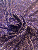 Load image into Gallery viewer, Lilac Sequin on Stretch Velvet 4-Way stretch fabric by the yard 60" Wide
