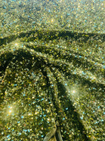 Load image into Gallery viewer, Olive Sequin on Stretch Velvet 4-Way stretch fabric by the yard 60" Wide
