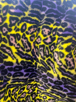 Load image into Gallery viewer, Purple / Yellow Multi colored Leopard Spotted shaggy short pile faux fur fabric by the yard
