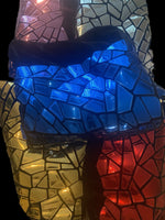 Load image into Gallery viewer, Red Shiny Broken Glass Sequin Geometric On Black Stretch Velvet Fabric Sold By The Yard
