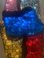 Load image into Gallery viewer, Silver Shiny Broken Glass Sequin Geometric On Black Stretch Velvet Fabric Sold By The Yard
