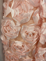 Load image into Gallery viewer, Peach Blue Satin Bridal Petal Rosette on mesh Fabric 52" Wide Sold By The Yard
