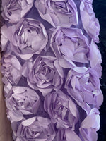Load image into Gallery viewer, Lavender Satin Bridal Petal Rosette on mesh Fabric 52" Wide Sold By The Yard
