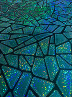 Load image into Gallery viewer, Aqua mystique Broken Glass Sequin Geometric On Black Stretch Velvet Fabric Sold By The Yard
