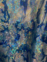 Load image into Gallery viewer, Blue camouflage Broken Glass Spandex Metallic foil Fabric by the yard
