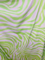 Load image into Gallery viewer, Lime on white zebra stretch velvet fabric 58" wide
