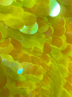 Load image into Gallery viewer, Yellow Jumbo Shiny paillette sequin on mesh fabric sold by yard
