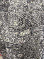 Load image into Gallery viewer, Paisley black and gray stretch Velvet fabric 60”
