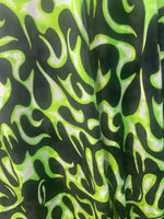 Load image into Gallery viewer, Neon green fire flame stretch Velvet fabric 60”
