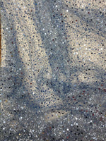 Load image into Gallery viewer, Light blue Beads, Pearls and Sequin All Over Mesh Lace by the yard 54” wide
