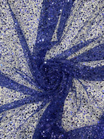 Load image into Gallery viewer, Royal blue Beads, Pearls and Sequin All Over Mesh Lace by the yard 54” wide
