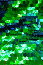 Load image into Gallery viewer, Green /Blue Shiny 20mm paillette sequin on mesh fabric sold by yard
