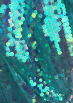 Load image into Gallery viewer, iridescent clear mint green Shiny 20mm paillette sequin on mesh fabric sold by yard
