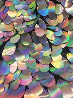 Load image into Gallery viewer, Jumbo iridescent silver Shiny 20mm paillette sequin on mesh fabric sold by yard
