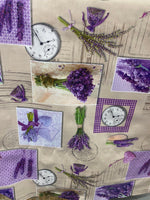 Load image into Gallery viewer, Purple flowers vinyl plastic tablecloth Fabric 53 inches wide by the yard
