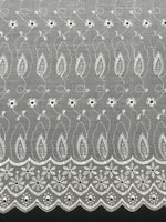 Load image into Gallery viewer, White Medium Weight Eyelet Fabric – Double Scalloped Edge – Finished Border – Embroidery Cotton Fabric by the Yard
