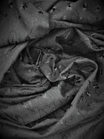 Load image into Gallery viewer, Black Medium Weight Eyelet Double Scalloped Finished Edge Stitched Embroidery Poly Cotton Fabric, 42" Wide
