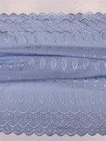 Load image into Gallery viewer, Baby blue Medium Weight Eyelet Double Scalloped Finished Edge Stitched Embroidery Poly Cotton Fabric, 42" Wide
