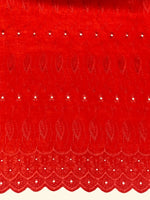 Load image into Gallery viewer, Red Medium Weight Eyelet Double Scalloped Finished Edge Stitched Embroidery Poly Cotton Fabric, 42" Wide
