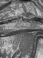 Load image into Gallery viewer, Silver sequins embroidered glitz on stretch polyester spandex base 2-way 58/60” wide
