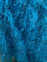 Load image into Gallery viewer, Turquoise feather tinsel on mesh fabric per yard 60" wide
