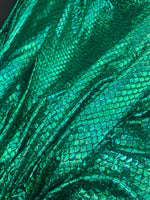 Load image into Gallery viewer, 4-Way Stretch Green Mermaid Hologram Spandex foil scales Fabric by the yard 58” wide
