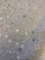 Load image into Gallery viewer, White Beaded Sequins and Pearls Fabric | Luxury Bridal Dress Fabric | Wedding Gown, Veil, Evening Wear, Decoration
