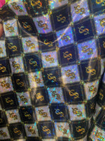 Load image into Gallery viewer, Broken glass checkers dollar sign spandex 4  way  fabric by the yard
