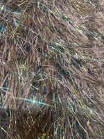 Load image into Gallery viewer, Multi brown /gold feather tinsel on mesh fabric per yard 60" wide
